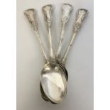 A heavy set of four kings' pattern silver serving