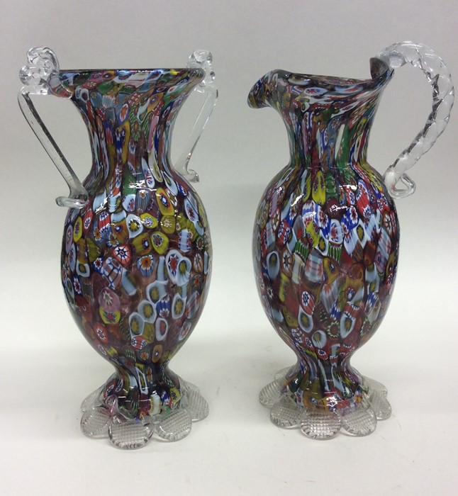 An Italian End-of-Day glass two handled vase, meas