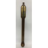 A brass mounted and mahogany stick barometer with