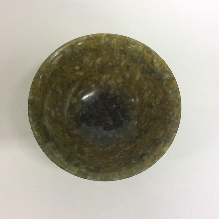 A small circular jade tea bowl on hardwood base. E - Image 2 of 2