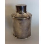 A good silver cylindrical tea caddy with lift-off