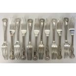 A heavy set of twelve kings' pattern silver forks.