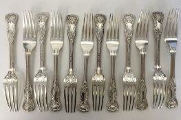 A heavy set of twelve kings' pattern silver forks.