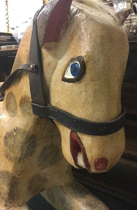 A wooden painted rocking horse with leather seat. - Image 2 of 2