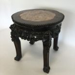 A small Chinese hardwood jardiniere stand with mar