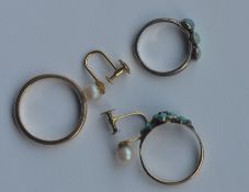 A pair of gold and pearl ear studs together with a