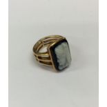 A good Antique hard stone cameo ring with openwork