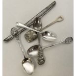 A Chinese silver teaspoon together with other cutl