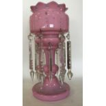 A 19th Century pink opaline large glass lustre. Ap