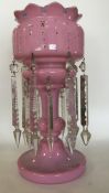 A 19th Century pink opaline large glass lustre. Ap