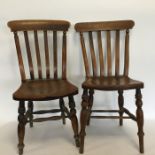 A pair of elm splat back kitchen chairs. Est. £25