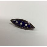 A good Antique boat shaped mourning brooch, the bl