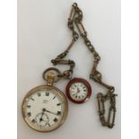 A gent's open face pocket watch with enamelled dia