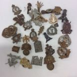 A large collection of cap badges. Est. £20 - £30.