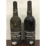 Two x 75cl bottles of Fonseca's Finest 1977 Vintage Port. (Labels indistinct