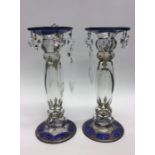 A pair of attractive blue and gilded lustres on ta