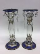 A pair of attractive blue and gilded lustres on ta