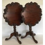 A pair of reproduction mahogany pillar tables deco