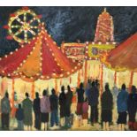 Michael Quirke: "Hampstead Fair". An oil on board depicting a night at the fairground
