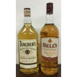 1 x 1 litre bottle of Teacher's Highland Cream Scotch Whisky, together