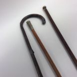 A silver mounted walking cane together with a swag