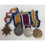 A good set of four World War I medals on a bar mou