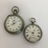 A silver open faced pocket watch together with a n