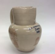 An English stoneware oviform brown glazed jug printed in sepia