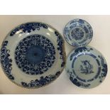 A Chinese blue and white shallow dish decorated wi