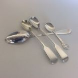 EXETER: A silver fiddle pattern mustard spoon toge