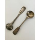 Two silver fiddle and thread cruet spoons. Approx.