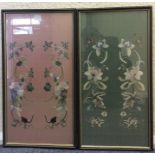 A pair of attractive framed and glazed silk tapestries depicting