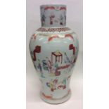A large Chinese baluster shaped vase decorated with flowers and figures.