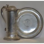 A massive Georgian silver flagon with gadroon rim