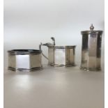 A good quality silver three piece cruet with hinge