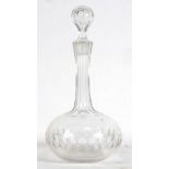 An early 19th century etched glass decanter and stopper, h.
