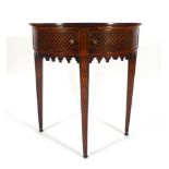 An 18th century walnut, strung and marquetry demi-lune side table in the Sheraton manner,