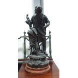 A pair of spelter figures modelled as 'Industrie' and 'Arts', on faux marble bases, h.