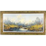Charles Wyatt Warren (1903-1993), a river landscape, signed, oils on board, 23 x 53 cm,