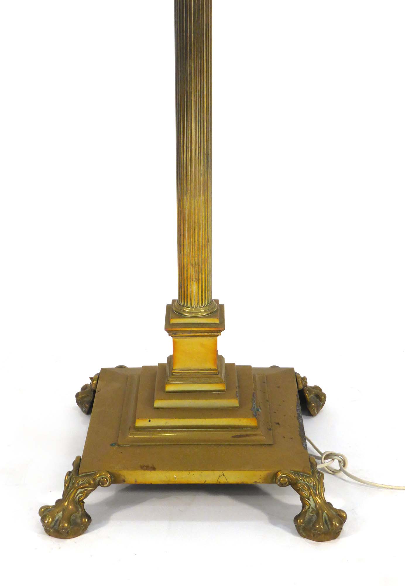 A Victorian brass adjustable standard lamp on a platform base with claw feet - Image 2 of 2