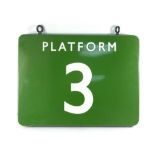 A Southern Railways 'Platform 3' green enamelled swing sign,