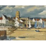 Edward Wesson (1910-1983), a coastal town, signed, ink and watercolour,