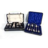 A cased silver three piece condiments set of traditional form, Birmingham 1961,