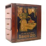 A Diamond Dyes general store three drawer dye cabinet, w.