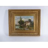 19th century School, a study of a watermill, indistinctly signed verso, oil on canvas,