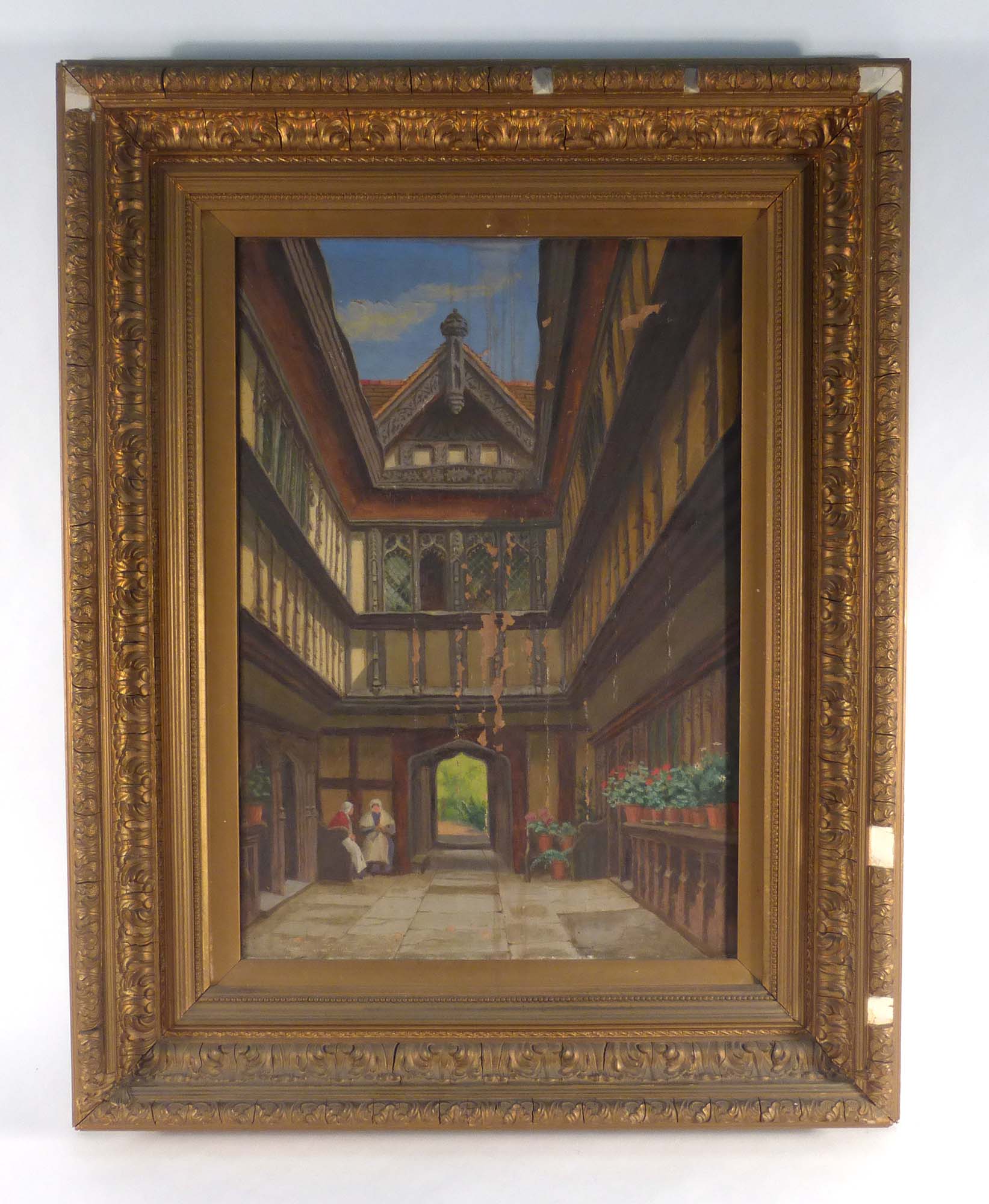 Early 20th century School, a study of a courtyard, oil on canvas,