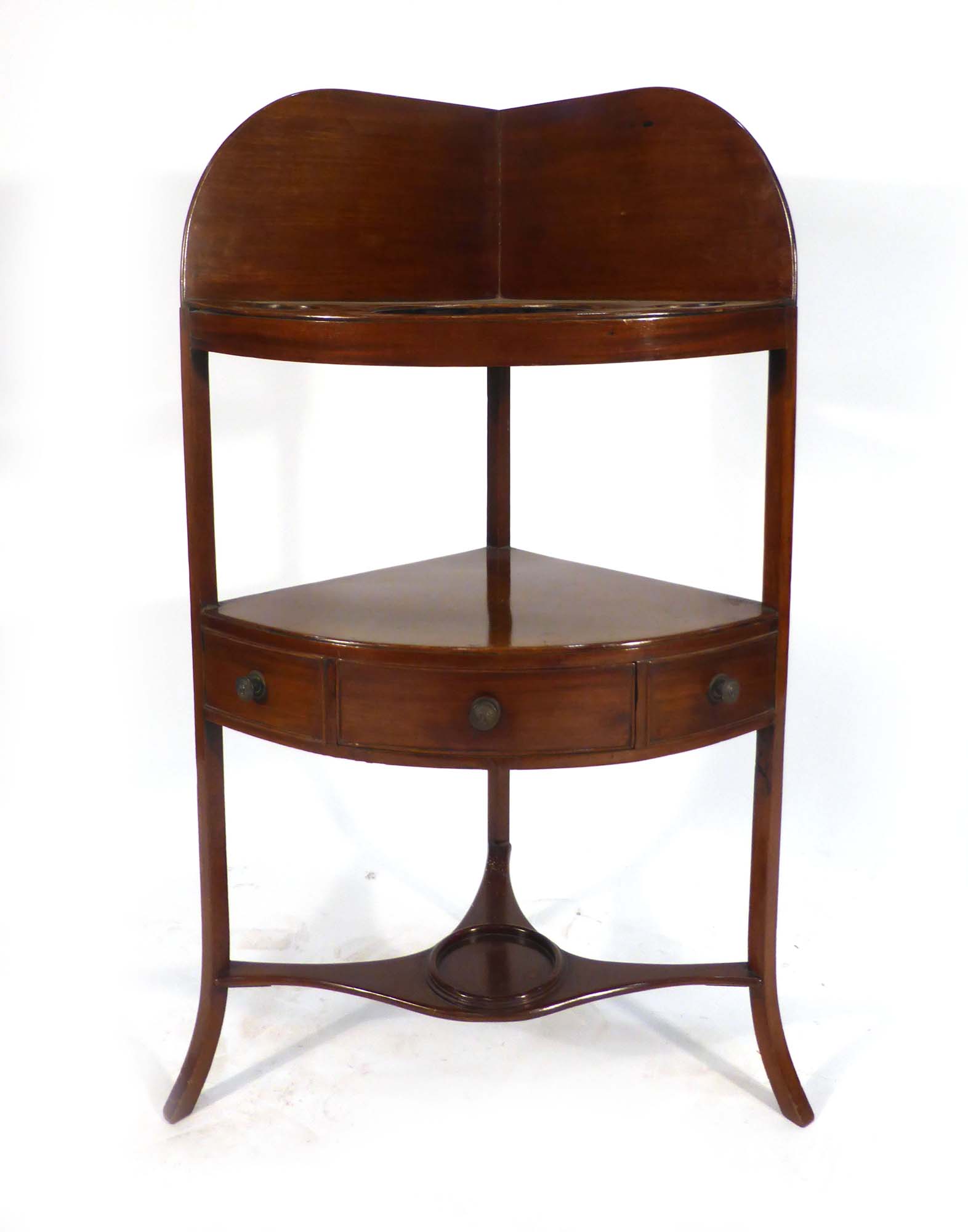 A 19th century mahogany corner washstand with three frieze drawers on splayed feet, w. - Image 2 of 2