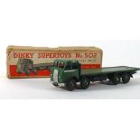 A Dinky Supertoys 502 Foden flat truck, green body, black chassis,