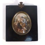 A 19th century miniature watercolour depicting a courting couple,