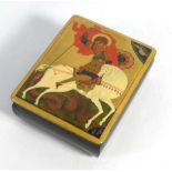 A late 20th century Russian lacquered box painted with Saint George and the dragon, dated 1996, w.